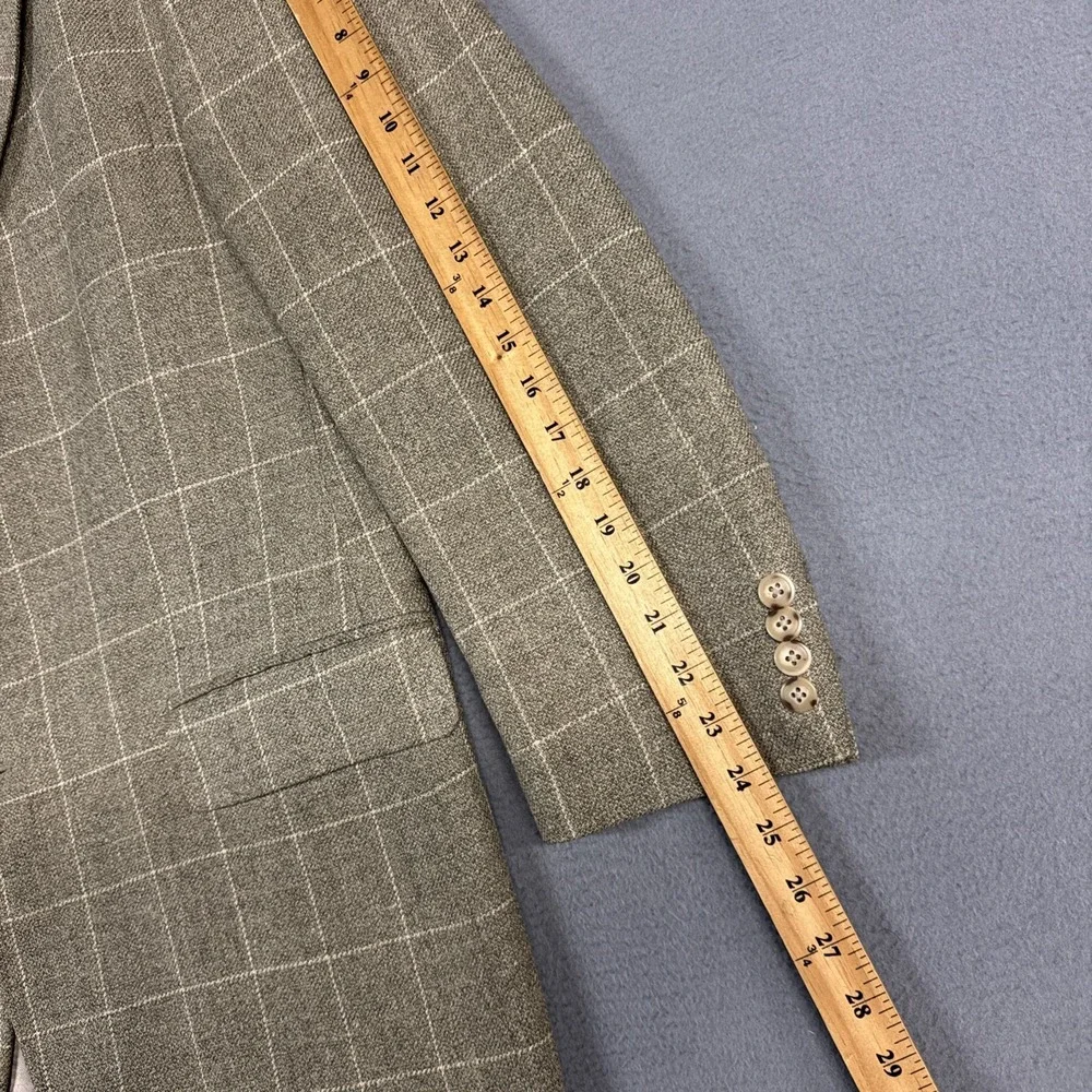 Ralph Ralph Lauren Blazer Mens 46 Tan Heathered Window Check Wool Silk Linen VTG